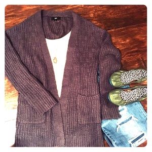 Cable Knit Cardigan Sweater (charcoal grey)